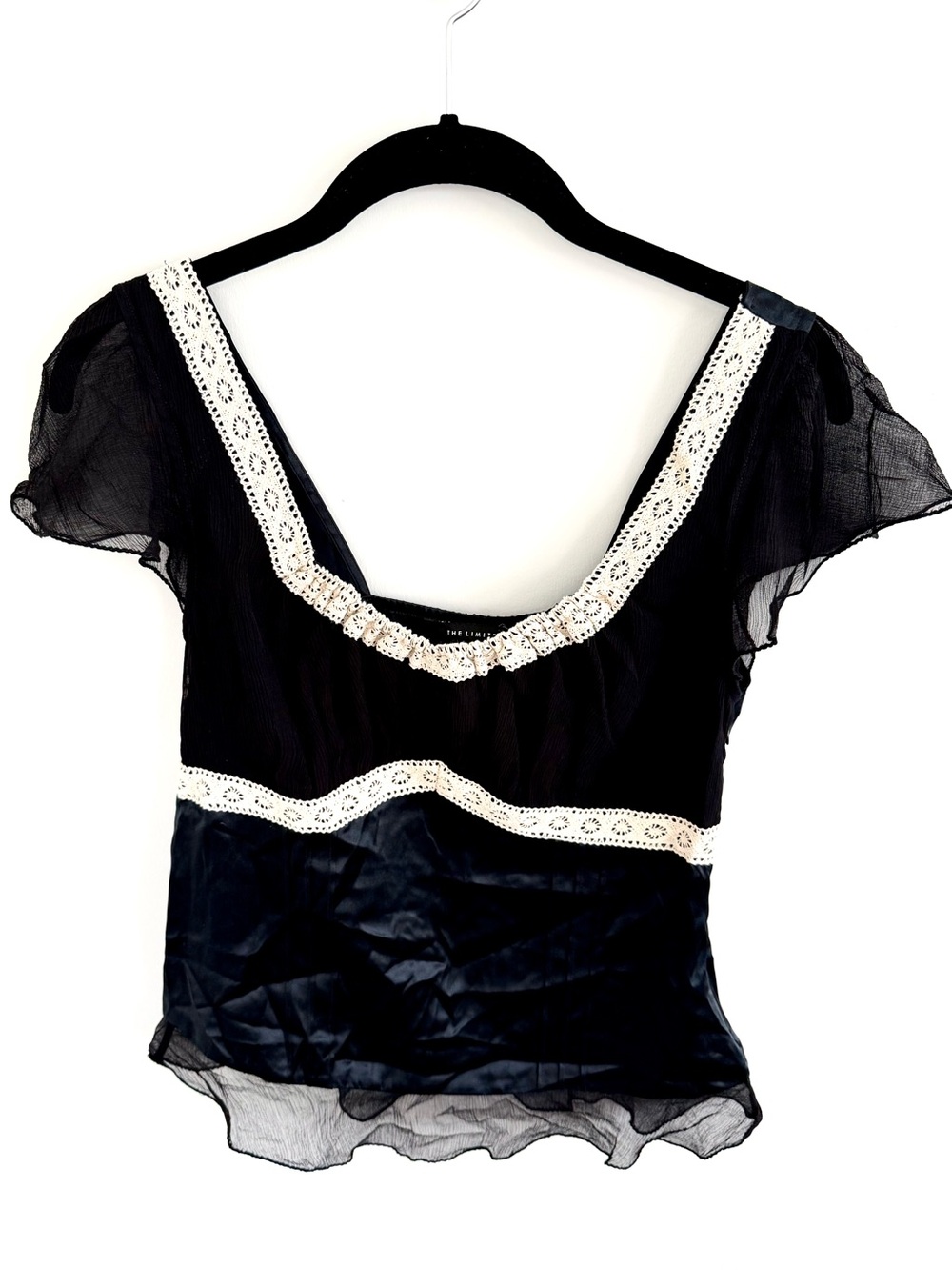 The Limited Vintage Y2K Silk Black Short Sleeve Babydoll Whimsigoth Blouse NWT - Picture 4 of 12